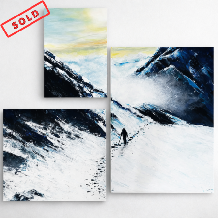 Creațiile noastre - Tablou „Silent Ascent” – pictat manual, compoziție modulară (3 piese), acrylic pe pânză
