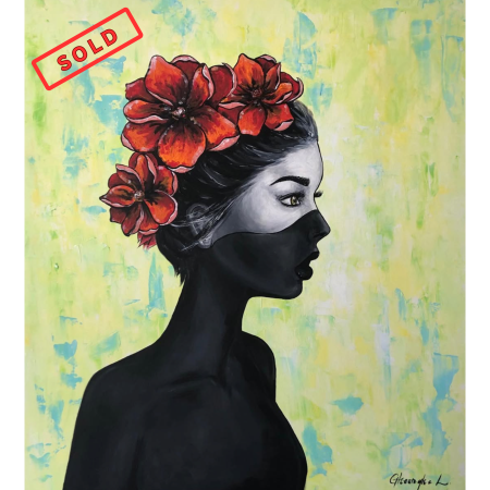 Creațiile noastre - Tablou "Silent Bloom" pictat manual, 80x90 cm acrlyic pe pânză