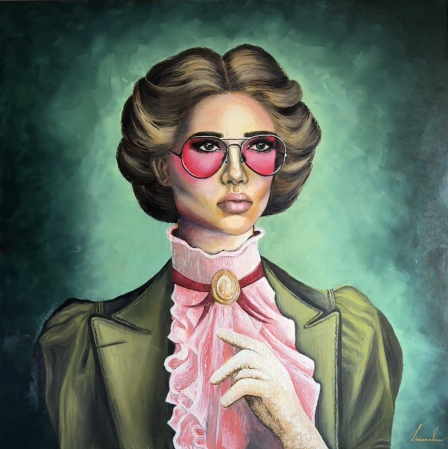 Creațiile noastre - Tablou "Victorian Lady – Modern Twist"  pictat manual 100 x 100 cm, ulei pe pânză