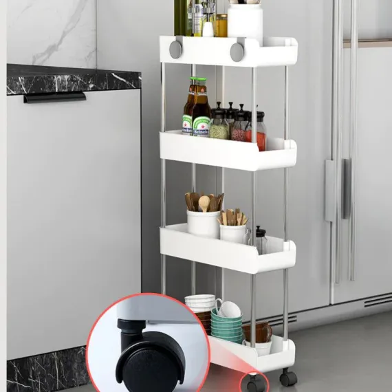 Etajera mobila cu roti, 4 rafturi de depozitare pentru baie si bucatarie [3]