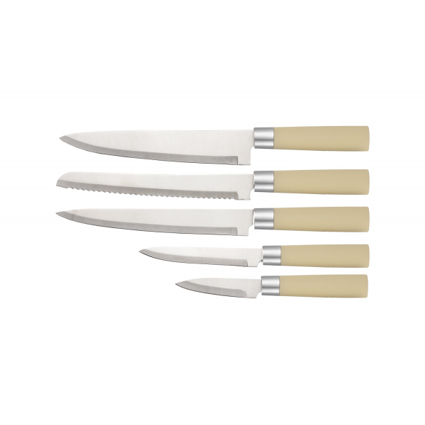 Set 5 cutite din otel inoxidabil, plus suport, crem ZILAN [2]