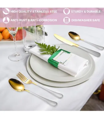 Set tacamuri, din inox,  24 piese, culoare alb/auriu [3]