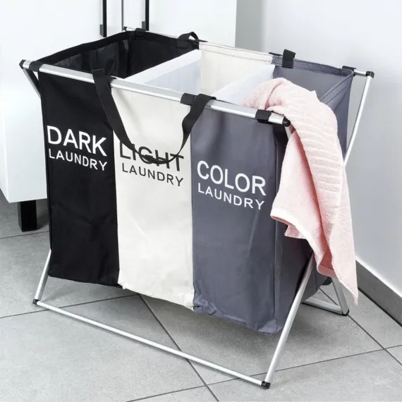 Baie - Coș de rufe compartimentat inteligent 3 în 1 Negru/Alb/Color
