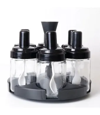 Bucatarie - Set 6 recipiente pentru condimente, cu suport rotativ 360 grade