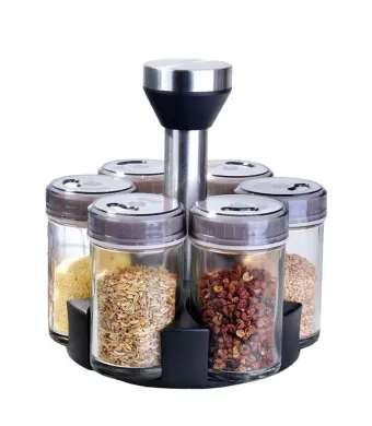 Bucatarie - Set 6 recipiente pentru condimente cu suport rotativ, design elegant