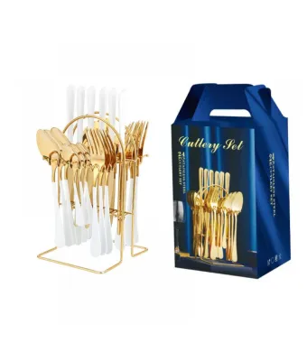 Bucatarie - Set tacamuri, din inox,  24 piese, culoare alb/auriu