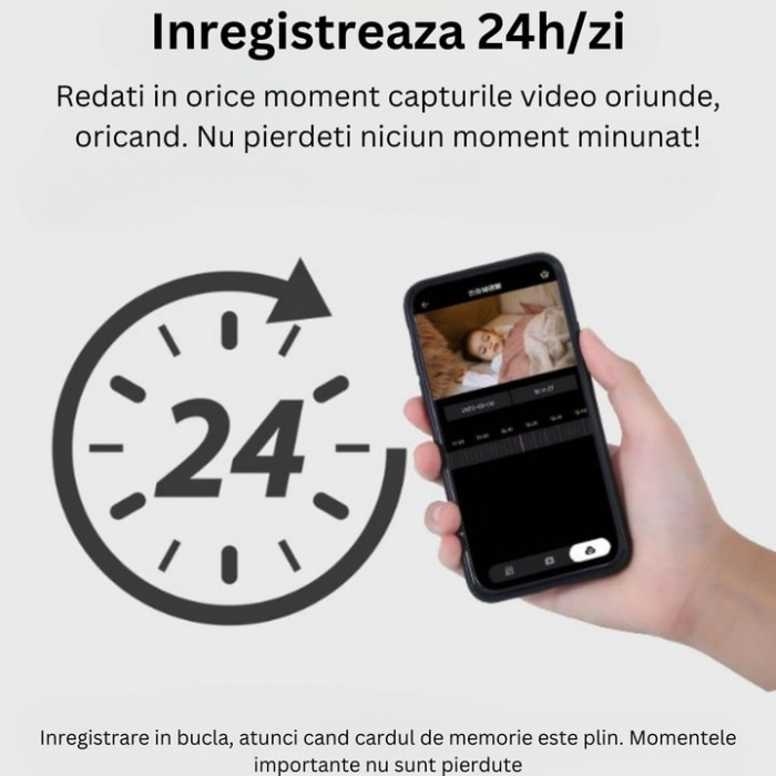 Camera video AI 360°, bidirectionala, monitorizare bebelusi sau varstnici, cu senzor detectare plans si miscare, infrarosu pentru vizionare nocturna, apel de la distanta,  WI-FI [3]