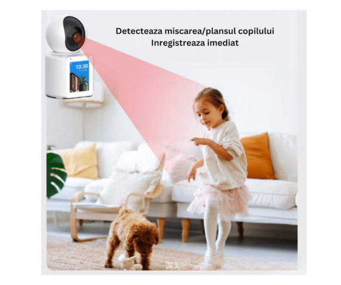 Camera video AI 360°, bidirectionala, monitorizare bebelusi sau varstnici, cu senzor detectare plans si miscare, infrarosu pentru vizionare nocturna, apel de la distanta,  WI-FI [4]