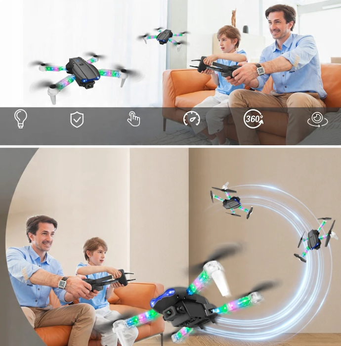 Dronă Pliabilă E99 Light Edition cu Camere HD Duale și LED-uri Spectaculoase – Perfectă pentru Începători [2]