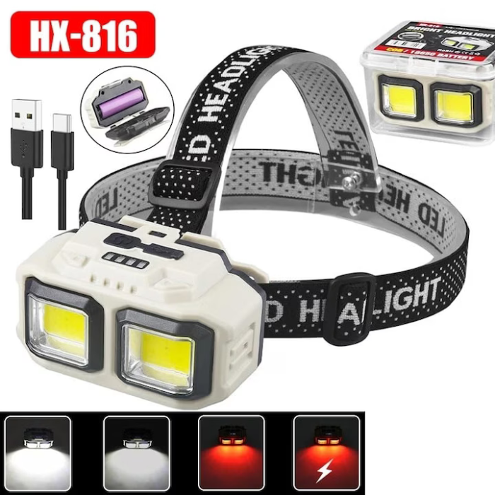 Lanternă Frontală LED Reîncărcabilă – CREE + COB, IPX Rezistentă la Apă, Acumulator 18650 [7]