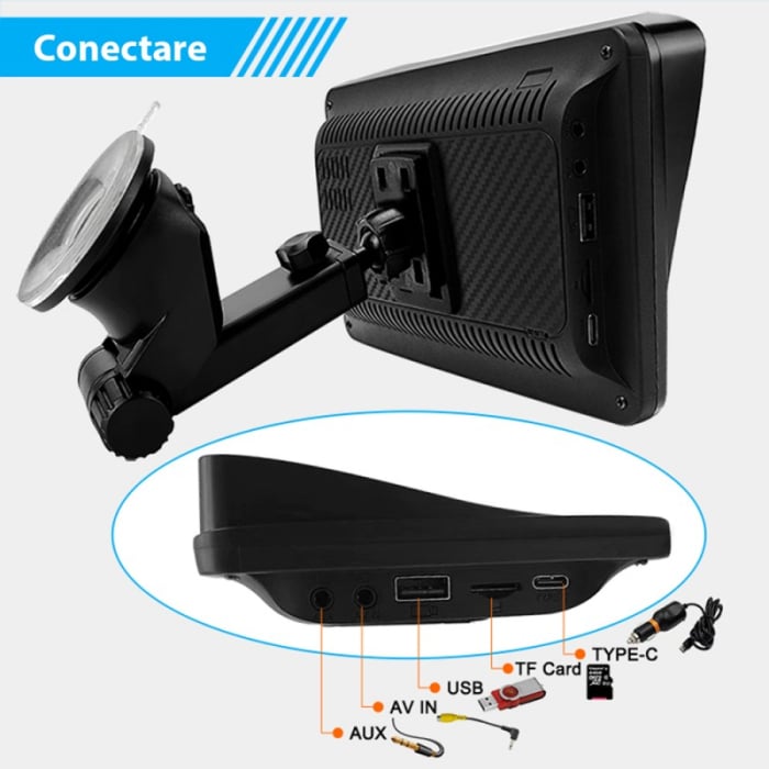 Navigatie auto portabila Sistem Multimedia Apple Carplay/Android 7094P, Ecran Tactil, 7 Inch 1080P Full HD, Bluetooth, Mirror Link/Card TF/USB/AUX, Negru [3]