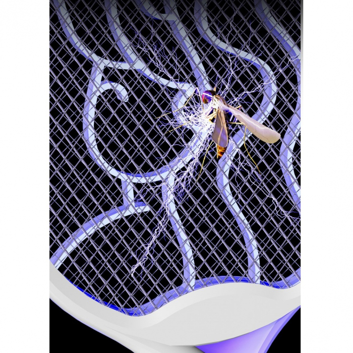 Paleta Electrica pentru Tantari, Muste si Tantari 2in1,  Reincarcabila, Incarcare USB, 2600V, Plastic, Casa si Gradina, Anti-insecte, Stand, 23x51 cm, Gri [2]