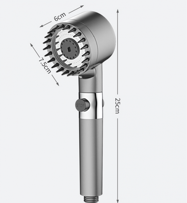 Para Cap de Dus 4in1 , Perie Masaj, Filtru Purificare Apa Inclus, 4 Moduri Diferite de Presiune, Perii Moi de Silicon, Turbo Boost [7]