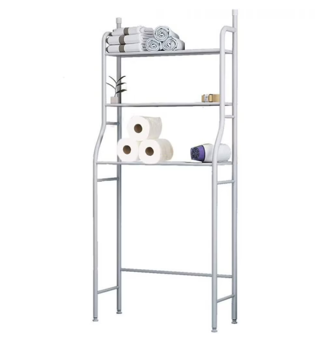 Raft depozitare, 3 polite, etajera baie, metal, polite reglabile, Alb [2]