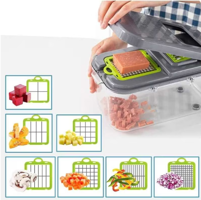 Razatoare Multifunctionala pentru fructe si legume, 22 piese, lame din otel inoxidabil, feliere, radere, taietor, maruntitor, separator ou, functie caserola, maner protectie [4]