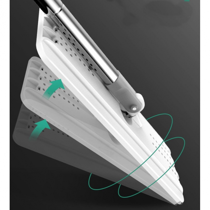 Set de curatenie , mop si galeata, galeata 5.7 l, 4 rezerve microfibra incluse, design modern, pentru interior, material plastic, peri sintetici, plat, cu storcere, alb [9]