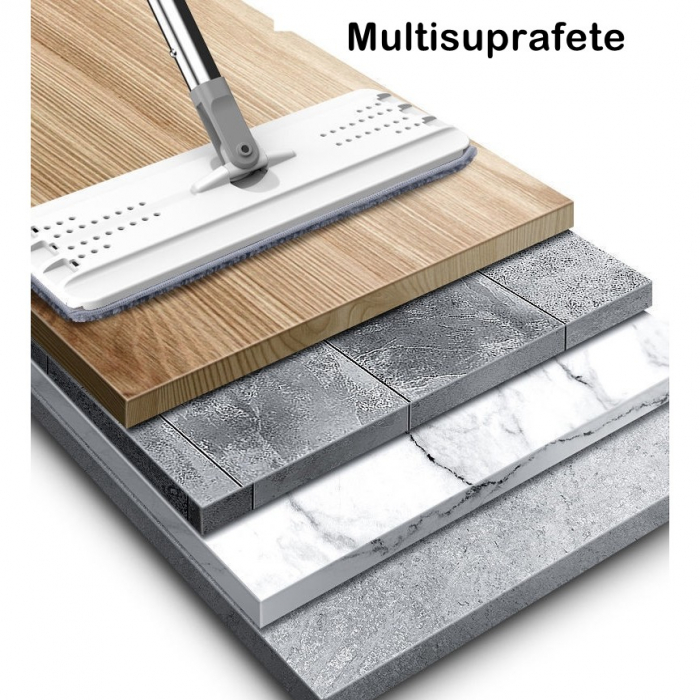 Set de curatenie , mop si galeata, galeata 5.7 l, 4 rezerve microfibra incluse, design modern, pentru interior, material plastic, peri sintetici, plat, cu storcere, alb [5]