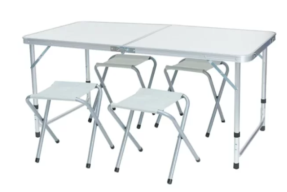 Set masă camping pliabilă cu 4 scaune jrh aluminiu ușor, reglabil pe înălțime, portabil pentru picnic, grătar, excursii, pescuit 120×60 cm [1]