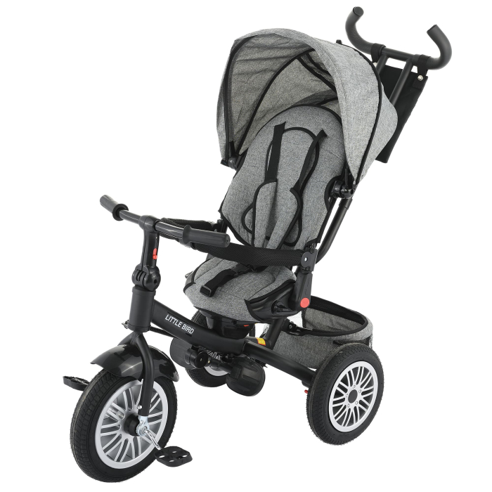 Tricicleta 4 in 1 rotativa cu pozitie de somn Little Bird , Gri [1]