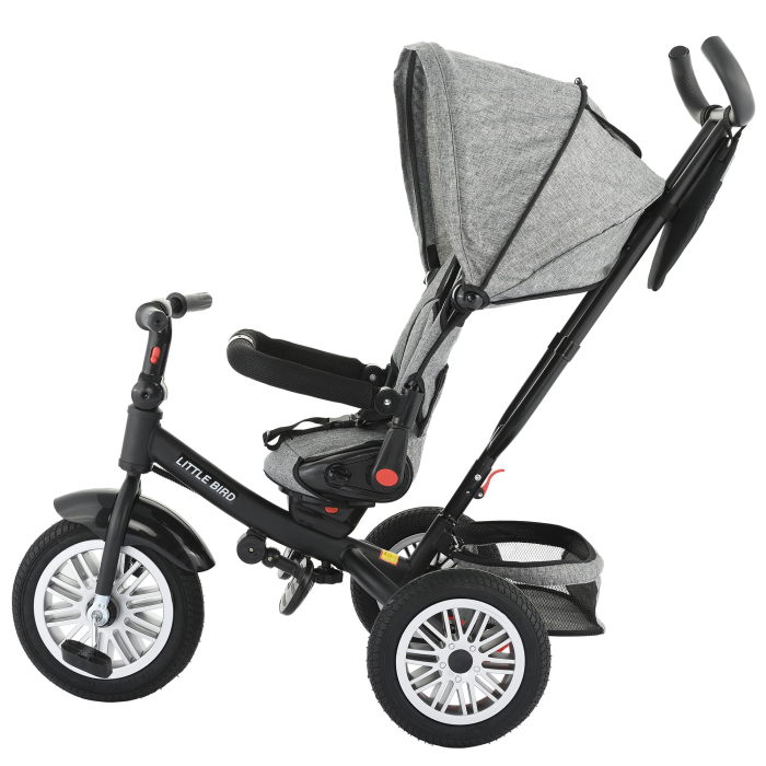 Tricicleta 4 in 1 rotativa cu pozitie de somn Little Bird , Gri [6]