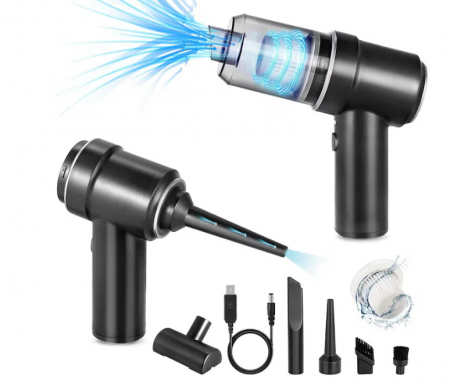 Aspirator auto portabil multifunctional, fara fir, 3 in 1, negru, USB reincarcabil, cu duze si filtru HEPA [1]