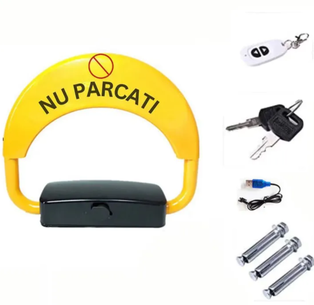 Auto-Moto & Bike - Blocator Automat Loc de Parcare AT Performance – Telecomandă, Suport 2 Tone, Alarmă Anti-Furt, 2 Chei, Galben/Negru
