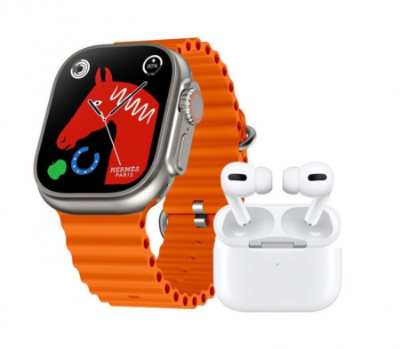 Smartwatch - Ceas Inteligent SmartWatch 2.22 inch, +Cadou Casti WIFI + Extra curea, Apel Bluetooth, Incarcator Wireless, metal, Notificari Apel si Retele Sociale, Oximetru, Ritm Cardiac, Termometru, Monitorizare