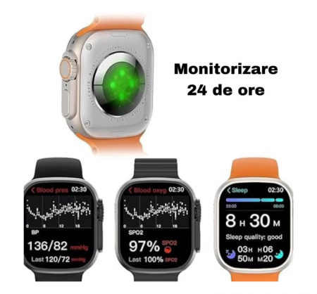 Ceas Inteligent SmartWatch 2.22 inch, +Cadou Casti WIFI + Extra curea, Apel Bluetooth, Incarcator Wireless, metal, Notificari Apel si Retele Sociale, Oximetru, Ritm Cardiac, Termometru, Monitorizare [3]