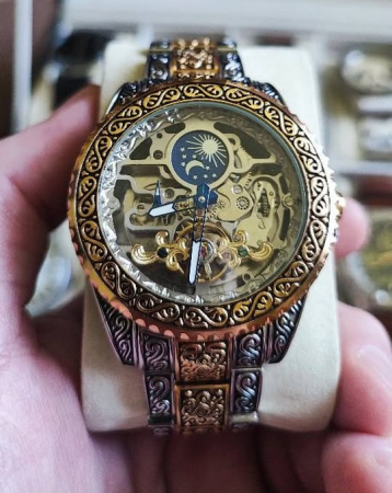 Ceasuri - Ceas Skeleton Mecanic SH Carcasă Metalică și Brățară Gravată