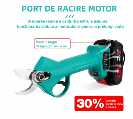 Foarfeca Electrica pentru Gradinarit cu 2 Acumulatori 48V, cu Lama din Otel Carbon, Baterie 9700mAh, Accesorii si Valiza Transport [2]