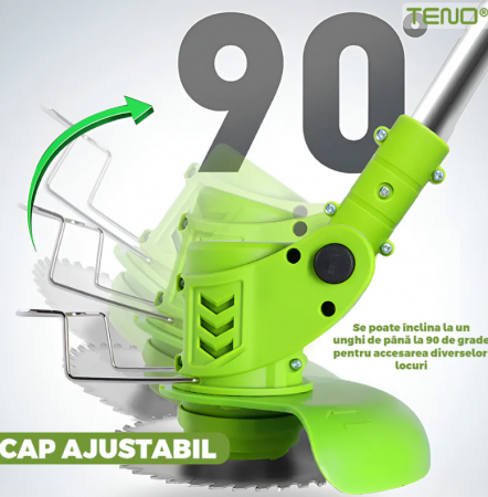 Motocoasa Electrica , 2 acumulatori 48 V, baston telescopic, 3 tipuri de lame pentru taiere, 18000 RPM, autonomie de 2-3 ore, accesorii incluse, verde [5]