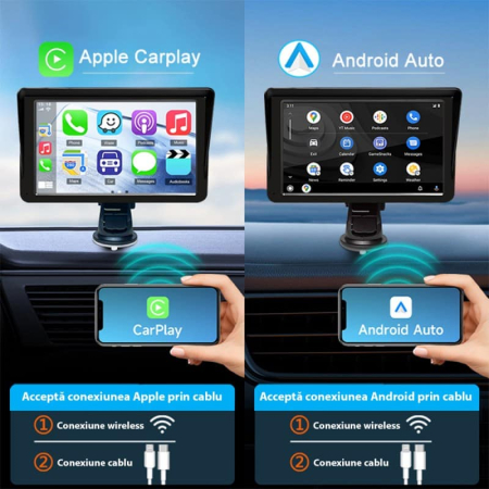 Navigatie auto portabila Sistem Multimedia Apple Carplay/Android 7094P, Ecran Tactil, 7 Inch 1080P Full HD, Bluetooth, Mirror Link/Card TF/USB/AUX, Negru [3]