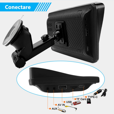 Navigatie auto portabila Sistem Multimedia Apple Carplay/Android 7094P, Ecran Tactil, 7 Inch 1080P Full HD, Bluetooth, Mirror Link/Card TF/USB/AUX, Negru [2]