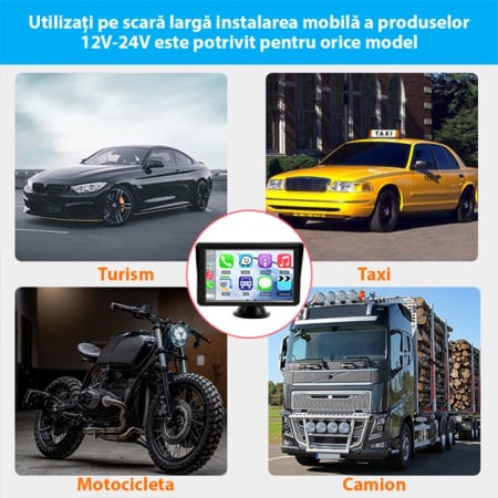 Navigatie auto portabila Sistem Multimedia Apple Carplay/Android 7094P, Ecran Tactil, 7 Inch 1080P Full HD, Bluetooth, Mirror Link/Card TF/USB/AUX, Negru [4]