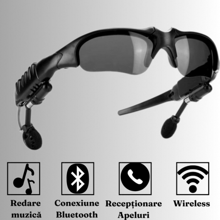 Ochelari de Soare Inteligenti,  Lentile Polarizate, Conexiune Bluetooth 5.0, Functie Apelare, Redare Muzicala, Impermeabili IPX3, 12.5 x 17 x 4 cm, Negru [1]