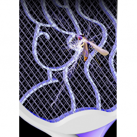 Paleta Electrica pentru Tantari, Muste si Tantari 2in1,  Reincarcabila, Incarcare USB, 2600V, Plastic, Casa si Gradina, Anti-insecte, Stand, 23x51 cm, Gri [1]