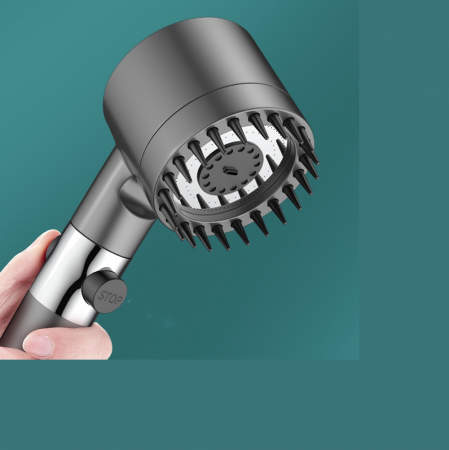 Para Cap de Dus 4in1 , Perie Masaj, Filtru Purificare Apa Inclus, 4 Moduri Diferite de Presiune, Perii Moi de Silicon, Turbo Boost [2]