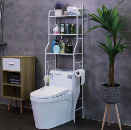 Casa & Gradina - Raft depozitare, 3 polite, etajera baie, metal, polite reglabile, Alb