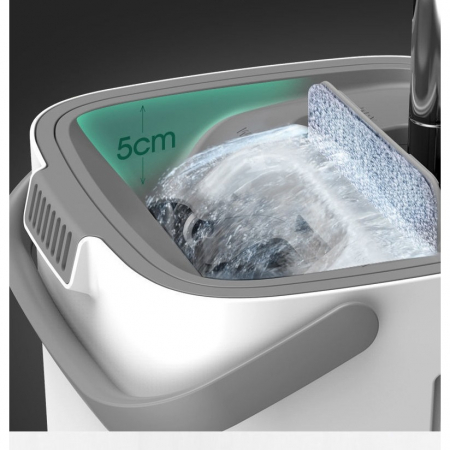 Set de curatenie , mop si galeata, galeata 5.7 l, 4 rezerve microfibra incluse, design modern, pentru interior, material plastic, peri sintetici, plat, cu storcere, alb [3]