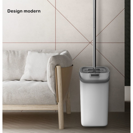 Set de curatenie , mop si galeata, galeata 5.7 l, 4 rezerve microfibra incluse, design modern, pentru interior, material plastic, peri sintetici, plat, cu storcere, alb [5]