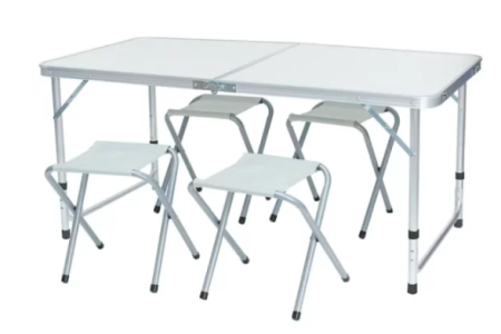 Distractie & Timp Liber - Set masă camping pliabilă cu 4 scaune jrh aluminiu ușor, reglabil pe înălțime, portabil pentru picnic, grătar, excursii, pescuit 120×60 cm