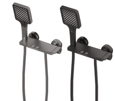 Baie - Sistem Duș 2 Funcții Rainfall Gunmetal – Termostat cu Afișaj, Valvă Ceramică, Design Modern pentru Baie – Duș Premium cu Economie de Apă