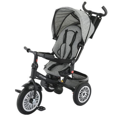 Copii și Jucării - Tricicleta 4 in 1 rotativa cu pozitie de somn Little Bird , Gri