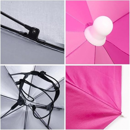 Umbrela de Cap, Diametru 69 cm, Banda Elastica de Cap, Protectie UV/Ploaie, Fucsia [3]
