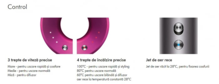 Uscator de par ultra puternic, ioni negativi, aer rece/cald, 1600W, 3 trepte de viteza, 4 trepte de temperatura, 5 capete diferite, Roz gri [2]