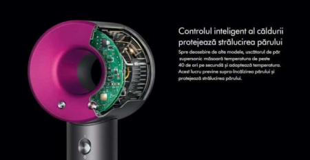 Uscator de par ultra puternic, ioni negativi, aer rece/cald, 1600W, 3 trepte de viteza, 4 trepte de temperatura, 5 capete diferite, Roz gri [1]