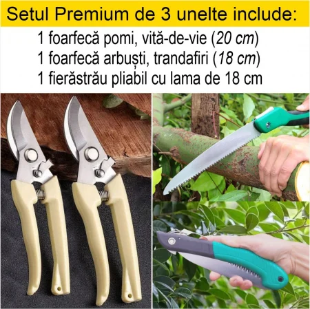 Set Premium 3 unelte: 2 foarfeci cu lame de otel de 18 si 20 cm + 1 fietrastrau pliabil [2]