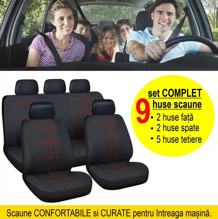 Set complet de 9 huse auto pentru scaunele masinii - marime universala [2]