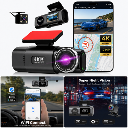 Cameră Auto de bord DVR 4K Ultra HD cu filmare Față + Spate si  Wi-Fi [4]