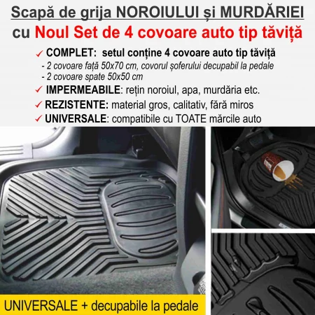 Set complet de 4 covoare auto tip tavita, cu margini inalte, impermeabile - marime universala [4]